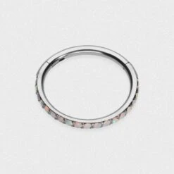 Edged Fire & Snow Synth Opal Titanium Hinged Segment Ring