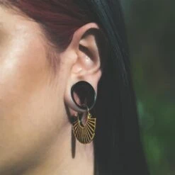 Emperor Kuzco Brass Plug Hoops -Stretch It Body Jewellery emperor kuzco brass plug hoops model shot