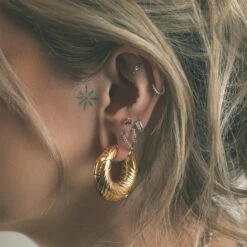 Engraved ID Print Gold PVD Magnetic Ear Weight -Stretch It Body Jewellery engraved id print gold pvd magnetic ear weight model shot close up