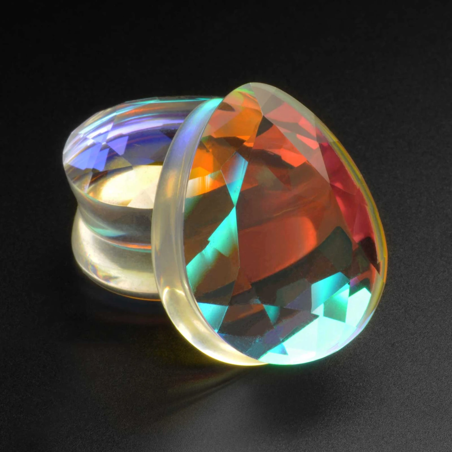 Faceted Aurora Glass Double Flare Teardrop Plug 3 Faceted Aurora Glass Double Flare Teardrop Plug