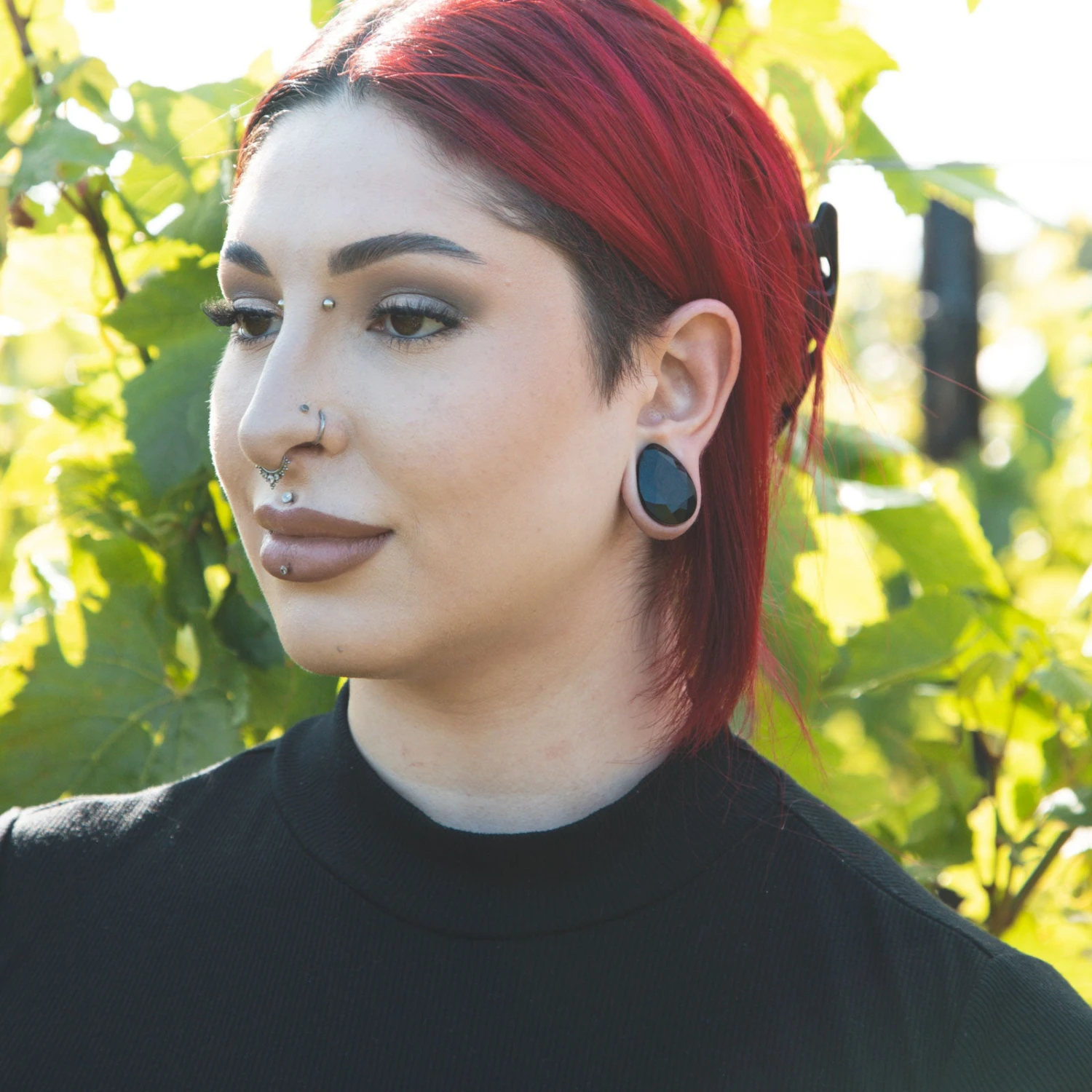 Faceted Black Glass Double Flare Teardrop Plug 4 Faceted Black Glass Double Flare Teardrop Plug - Image 2