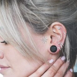 Faceted Black Obsidian Single Flare Convex Stone Plug -Stretch It Body Jewellery faceted black obsidian single flare plug model shot close up