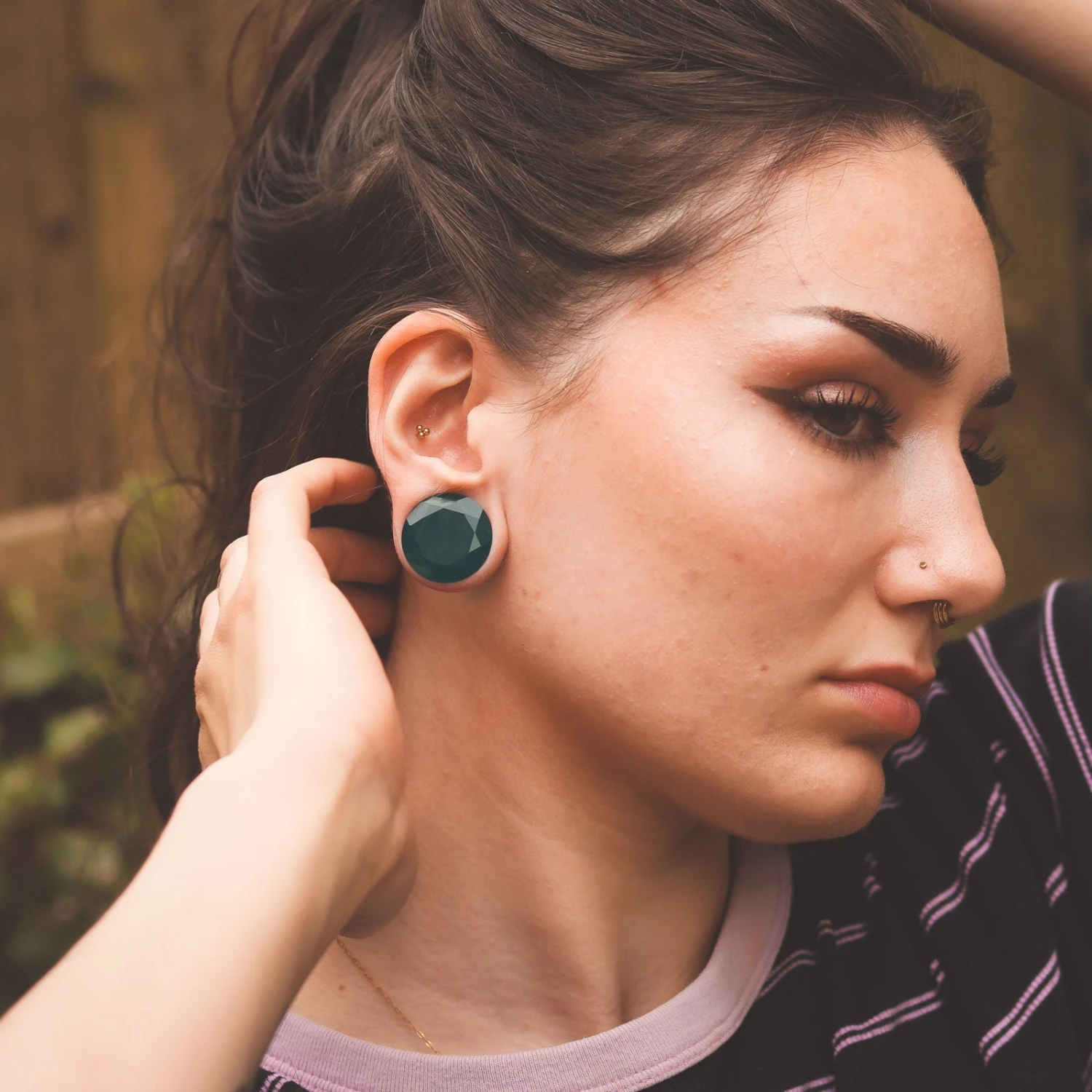 Faceted Teal Glass Double Flare Plug 6 Faceted Teal Glass Double Flare Plug - Image 4