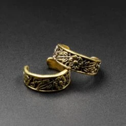Flower & Foliage Brass Ear Cuff