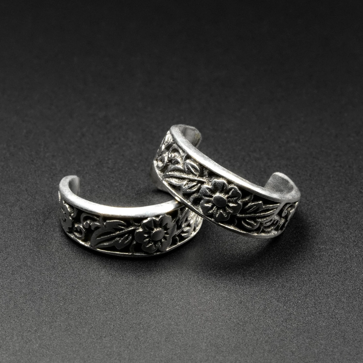 Flower & Foliage White Brass Ear Cuff 3 Flower & Foliage White Brass Ear Cuff