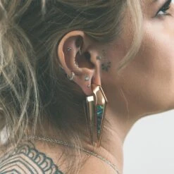 Geometric Keyhole Shell & Rose Gold PVD Ear Weight -Stretch It Body Jewellery geometric keyhole shell rose gold pvd ear weight model shot side shot