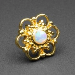 Flower With Synth Opal 18k Gold Plated Threadless Top