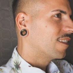 Golden Obsidian Double Flare Concave Stone Tunnel -Stretch It Body Jewellery golden obsidian double flare concave stone tunnel model shot close up