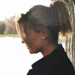 Grade AAA Labradorite Single Flare Convex Stone Plug 7 Grade AAA Labradorite Single Flare Convex Stone Plug -Stretch It Body Jewellery grade aaa labradorite single flare plug model shot side shot