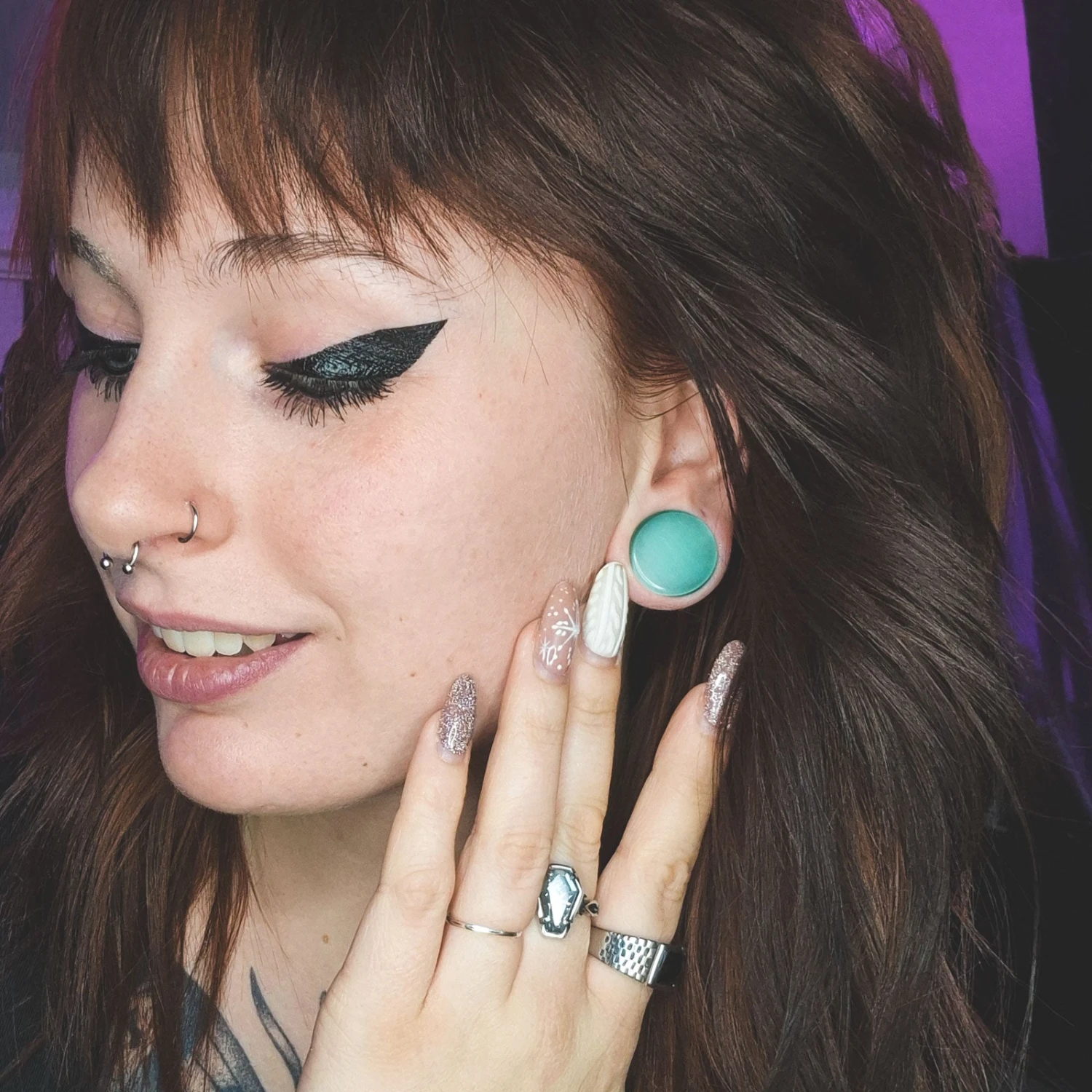 Green Cat's Eye Glass Double Flare Plug 5 Green Cat's Eye Glass Double Flare Plug - Image 3