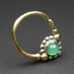 Green Jade Drop & Brass Seamless Septum Ring