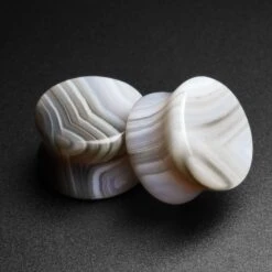 Grey Striped Agate Double Flare Stone Plug
