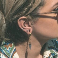 Grey Agate Faceted Pendant With Gold PVD Hook Mini Ear Weight -Stretch It Body Jewellery grey agate faceted pendant with gold pvd hook mini ear weight model shot