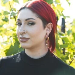 Grey Agate Faceted Pendant With Gold PVD Hook Mini Ear Weight -Stretch It Body Jewellery grey agate faceted pendant with gold pvd hook mini ear weight model shot larger gauge