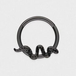 Hammered Snake Black PVD Titanium Hinged Segment Ring