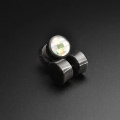 Horn Fake Gauge Plug With Abalone Shell & MOP Mosaic Inlay