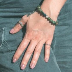 Indian Agate Bead Stone Stretch Bracelet 8 Indian Agate Bead Stone Stretch Bracelet -Stretch It Body Jewellery indian agate bead stone stretch bracelet model shot