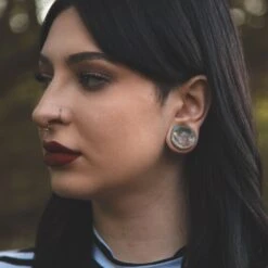 Indian Agate Double Flare Concave Stone Plug -Stretch It Body Jewellery indian agate double flare concave stone plug model shot