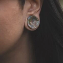 Indian Agate Double Flare Concave Stone Plug -Stretch It Body Jewellery indian agate double flare concave stone plug model shot close up