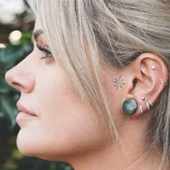 Indian Agate Single Flare Convex Stone Plug -Stretch It Body Jewellery indian agate single flare plug model shot close up