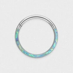 Inlaid Cornflower Blue Synth Opal Titanium Septum Clicker