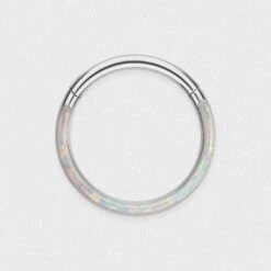 Inlaid Fire & Snow Synth Opal Titanium Septum Clicker