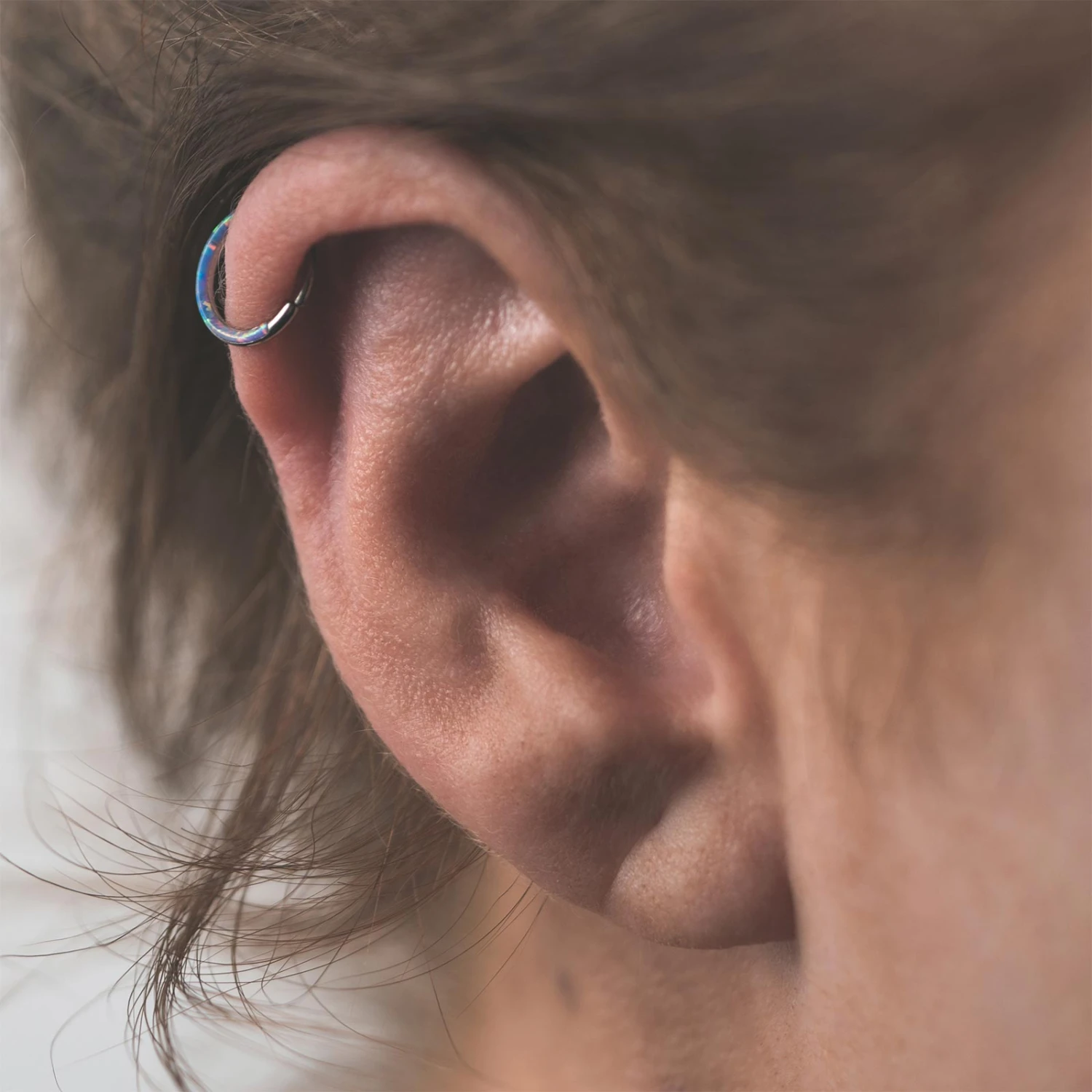 Inlaid Flash Lavender Synth Opal Titanium Earring 4 Inlaid Flash Lavender Synth Opal Titanium Earring - Image 2