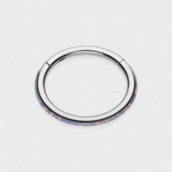 Inlaid Flash Lavender Synth Opal Titanium Hinged Segment Ring