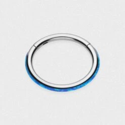 Inlaid Pacific Blue Synth Opal Titanium Hinged Segment Ring