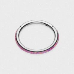 Inlaid Rose Pink Synth Opal Titanium Hinged Segment Ring