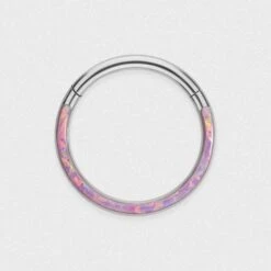 Inlaid Rose Pink Synth Opal Titanium Septum Clicker