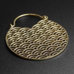 Japanese Wave Brass Plug Hoops