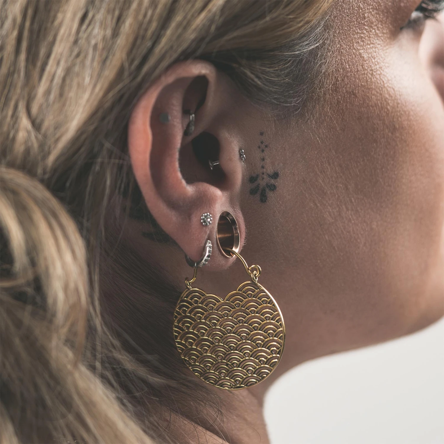 Japanese Wave Brass Plug Hoops 4 Japanese Wave Brass Plug Hoops - Image 2