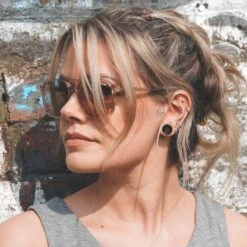 Jet Black Glass Double Flare Concave Tunnel 9 Jet Black Glass Double Flare Concave Tunnel -Stretch It Body Jewellery jet black glass double flare concave tunnel model shot