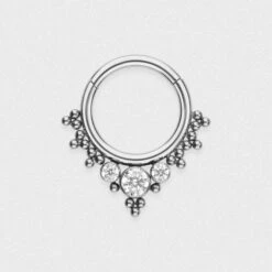 Jewelled Trinity Dot Titanium Septum Clicker Ring