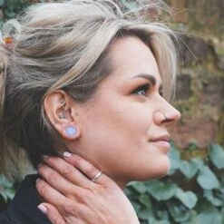 Lavender Opalite Single Flare Convex Plug -Stretch It Body Jewellery lavender opalite single flare plug model shot