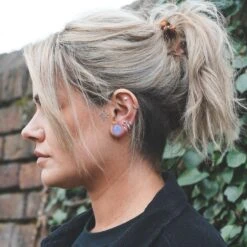 Lavender Opalite Single Flare Convex Plug -Stretch It Body Jewellery lavender opalite single flare plug model shot side shot