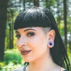 Lilac Glass Double Flare Concave Tunnel -Stretch It Body Jewellery lilac glass double flare concave tunnel model shot