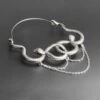 Linked Snakes Antique Silver Plug Hoops With Dangle Chain