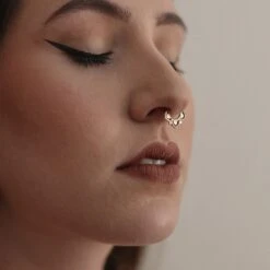 Lotus Flower Brass Seamless Septum Ring 9 Lotus Flower Brass Seamless Septum Ring -Stretch It Body Jewellery lotus flower brass seamless septum ring model shot close up