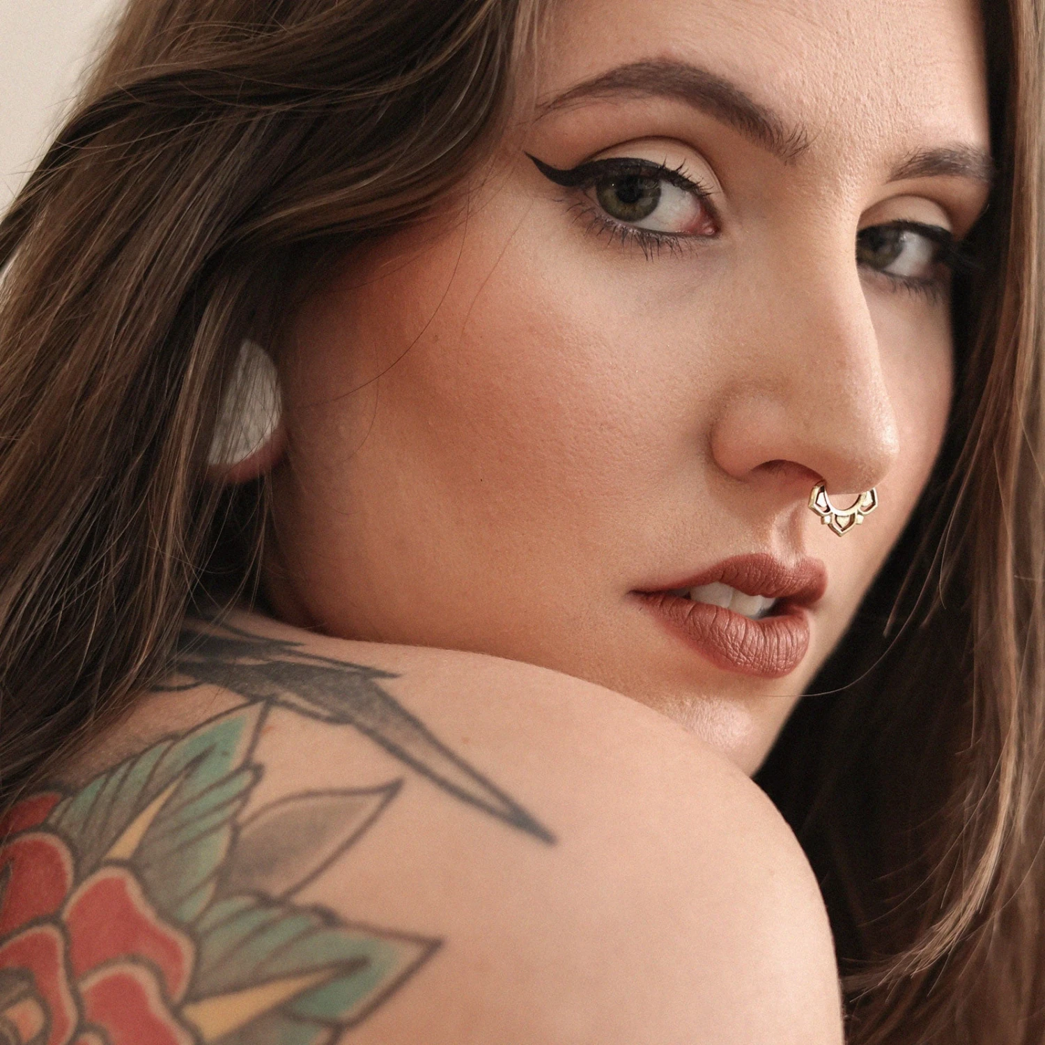 Lotus Flower Brass Seamless Septum Ring 4 Lotus Flower Brass Seamless Septum Ring - Image 2