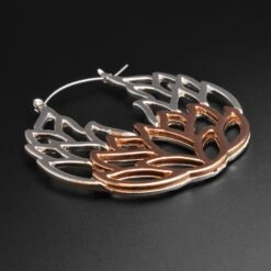 Lotus Flower Silver & Rose Gold Plug Hoops