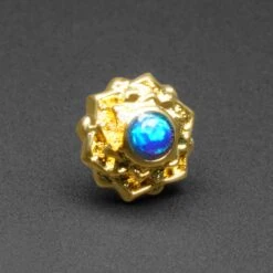 Lotus Flower Synth Blue Opal 18k Gold Plated Threadless Top