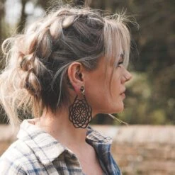 Mandala Black Soft Touch Plug Hoop -Stretch It Body Jewellery mandala black soft touch plug hoop model shot