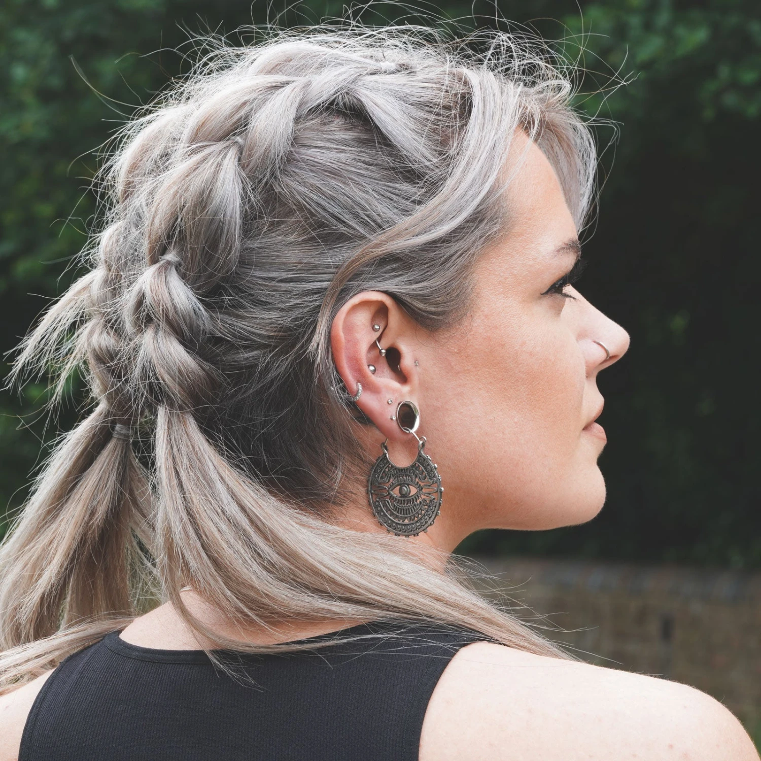 Mayan All Seeing Eye White Brass Plug Hoops 4 Mayan All Seeing Eye White Brass Plug Hoops - Image 2