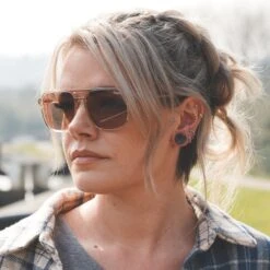 Moondevite Double Flare Stone Plug -Stretch It Body Jewellery moondevite double flare stone plug model shot close up