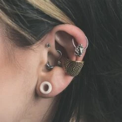 Multi Dots Brass Ear Cuff -Stretch It Body Jewellery multi dots brass ear cuff model shot