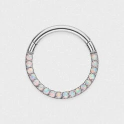 Multi Fire & Snow Synth Opal Titanium Hinged Segment Ring