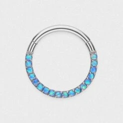 Multi Pacific Blue Synth Opal Titanium Hinged Segment Ring