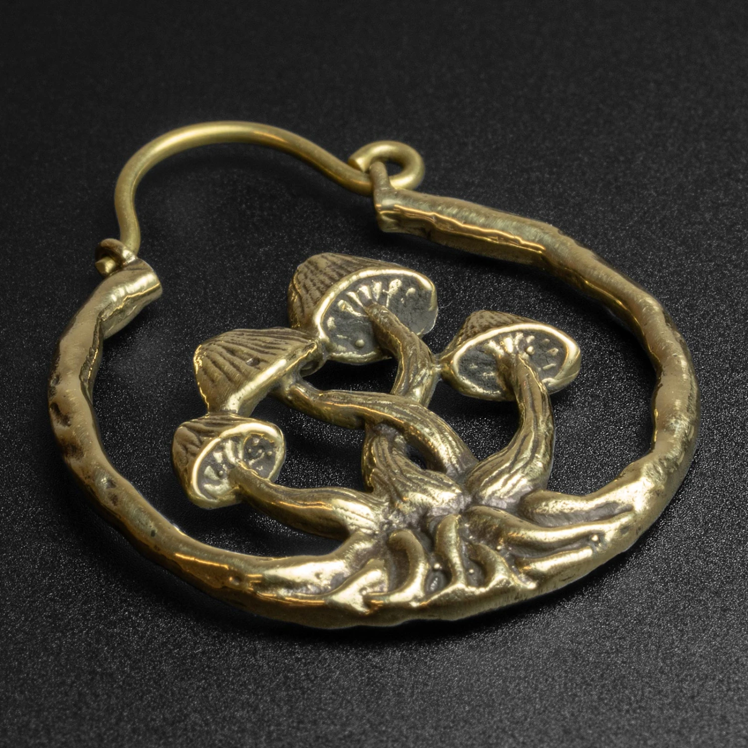 Mushroom Brass Plug Hoops 3 Mushroom Brass Plug Hoops